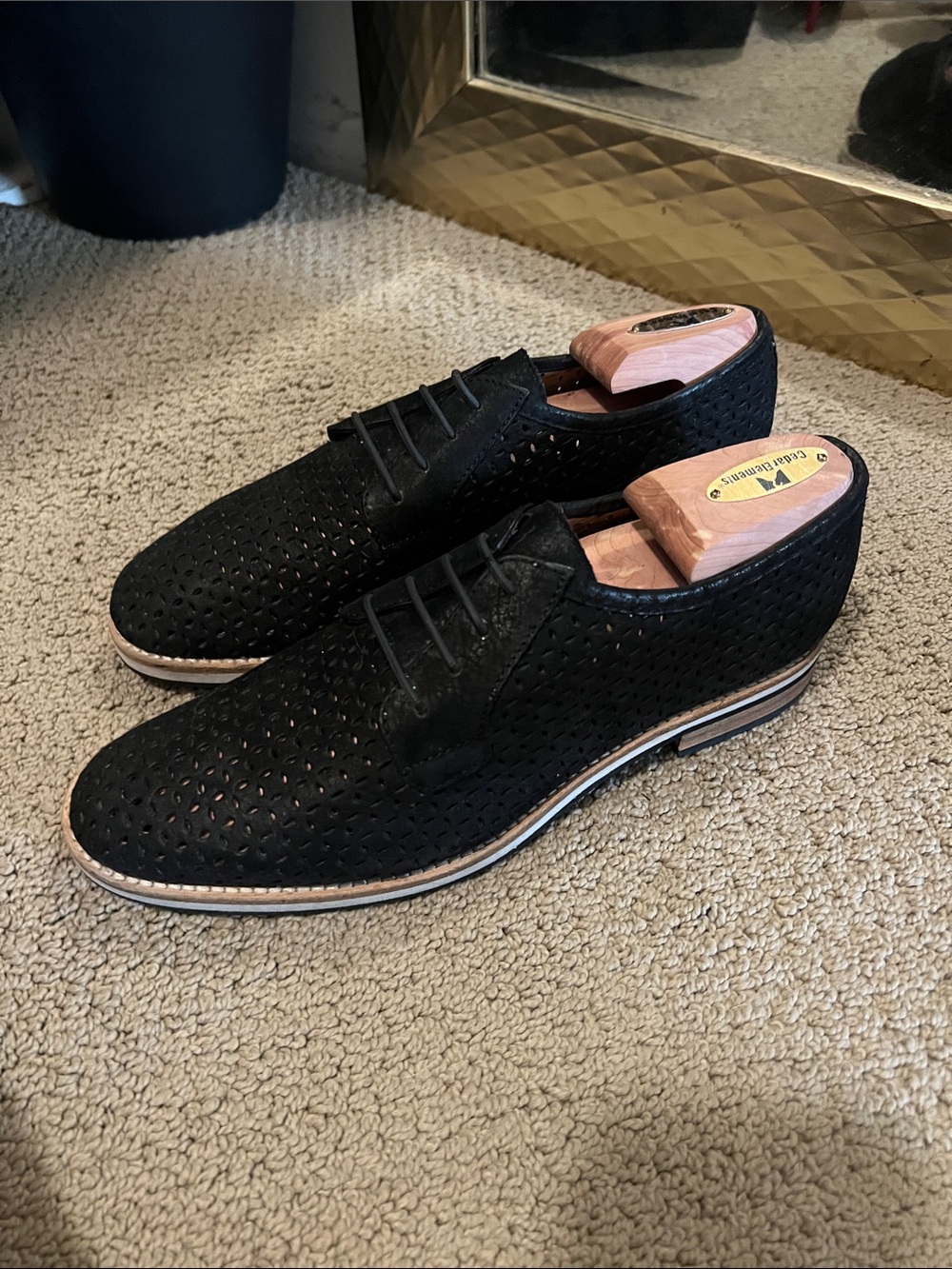 Aquatalia Black Suede Perforated Oxfords